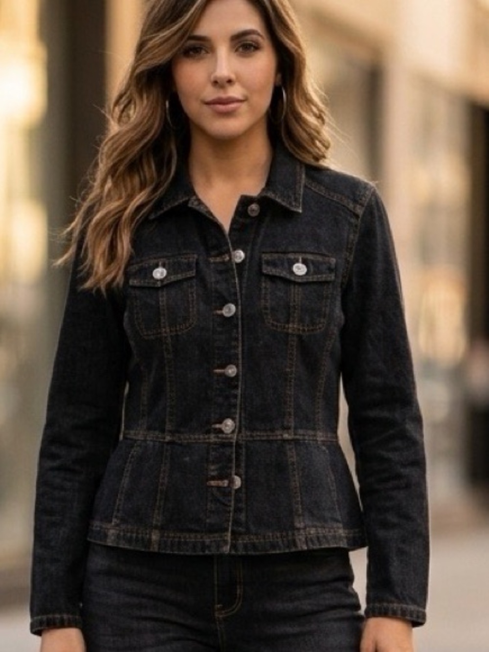 French Kuff Black Denim Jacket Premium Button Down - Size M